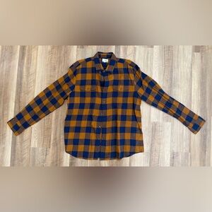 Sonoma Men's Navy and Mustard Plaid Shirt